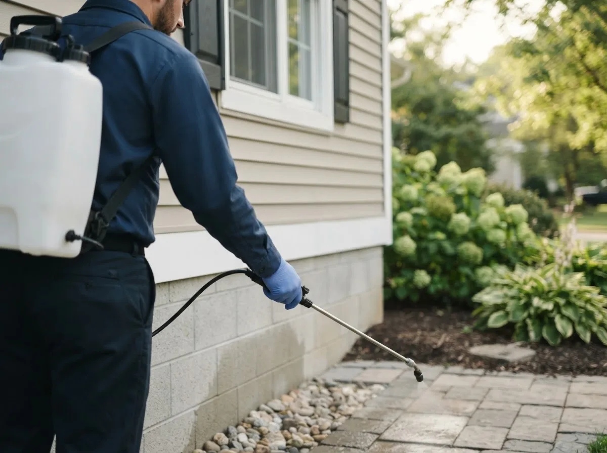Pest control technician inspecting a home in Orchard, TX